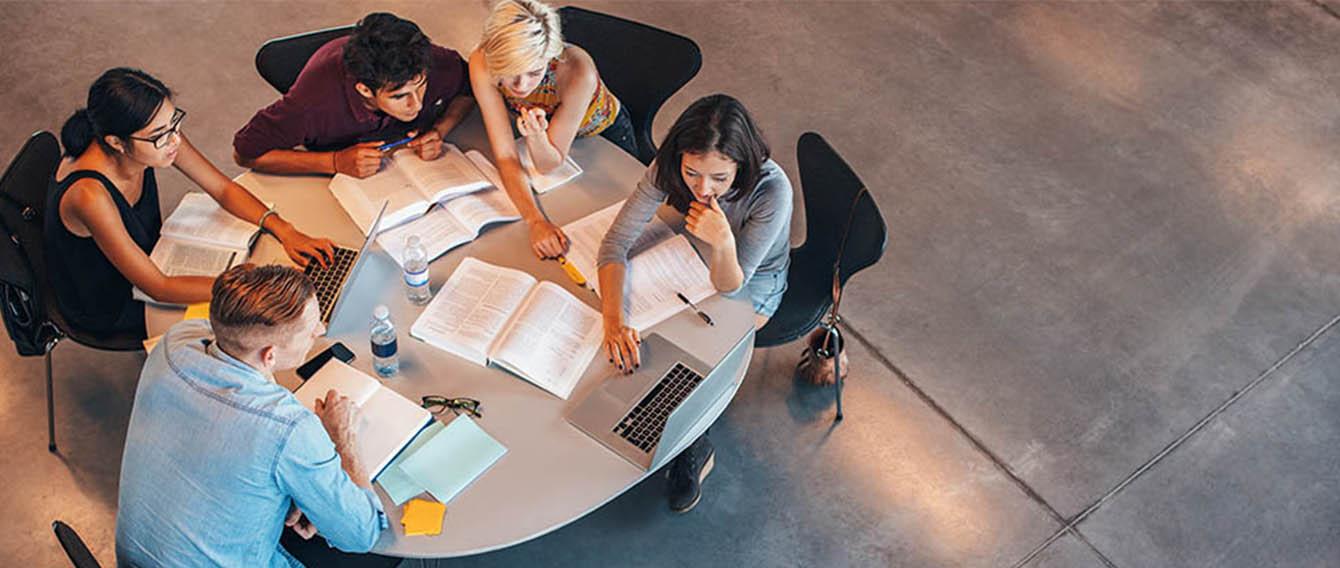 group of researchers at a table